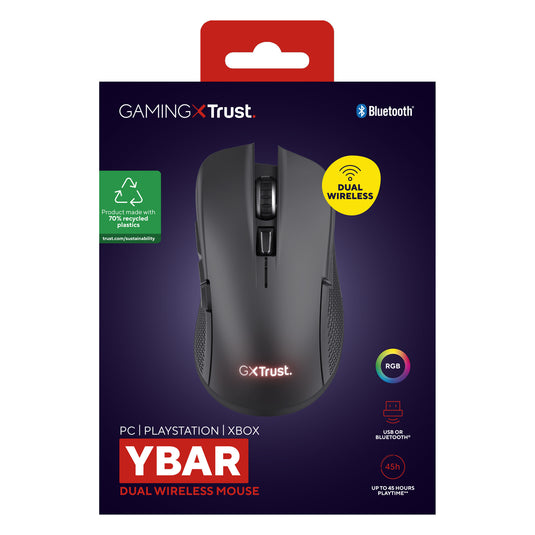 Trust gxt 931 ybar draadloze gamingmuis (zwart, 200 - 7.200 dpi, 2.4ghz bluetooth usb)