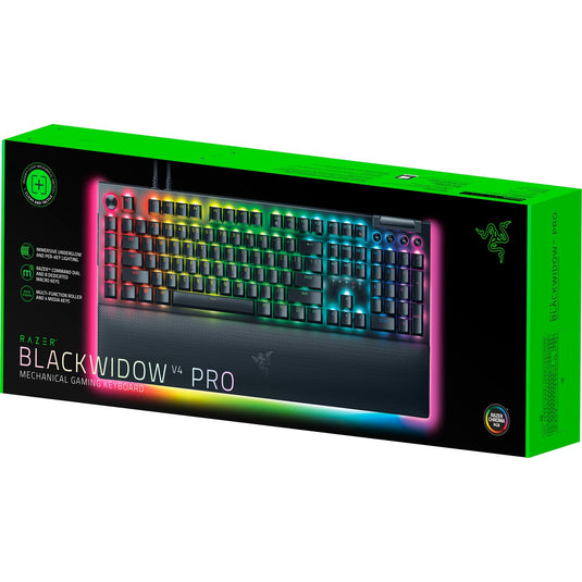 Razer blackwidow v4 pro, gaming toetsenbord (zwart, us lay-out, green, rgb leds, doubleshot abs)