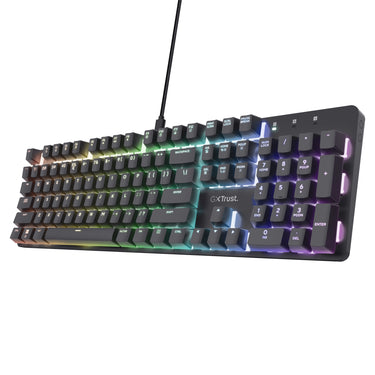 Trust gxt 871 zora mechanisch gaming toetsenbord (zwart, us lay-out (qwerty), huano red, 100%, rgb)