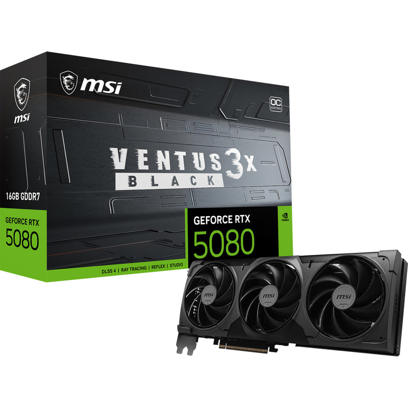 ギャラリービューアに画像をロードする, Msi geforce rtx 5080 16g ventus 3x oc black grafische kaart (zwart, 3x displayport, 1x hdmi)
