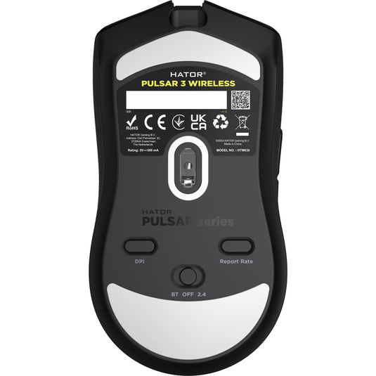Hator pulsar 3 wireless gaming muis (zwart, 400 - 11.000 dpi, rgb, 2.4ghz bluetooth 5.1 usb)