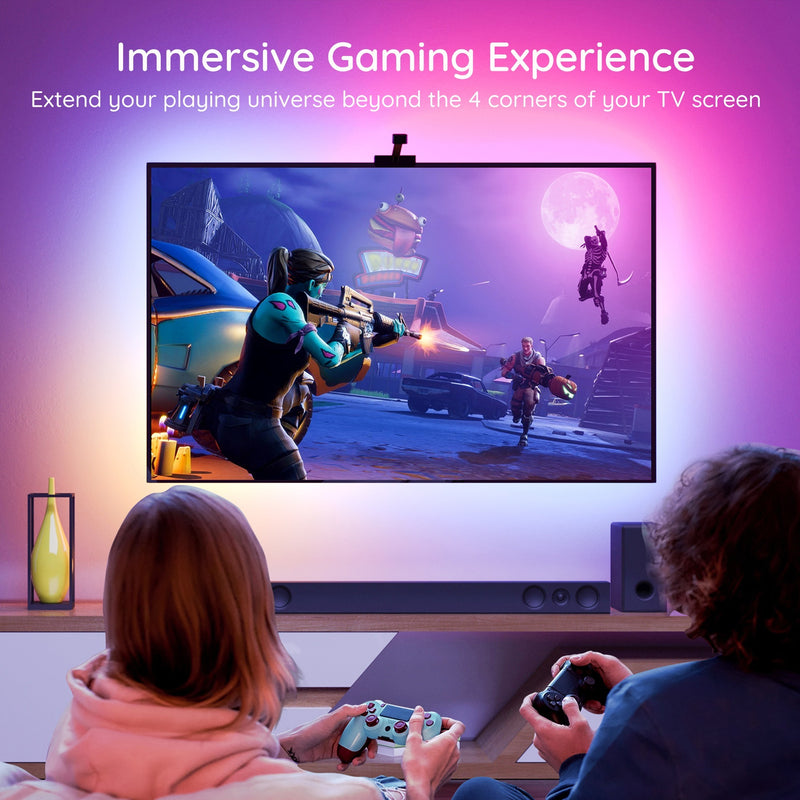 Laden Sie das Bild in Galerie -Viewer, Govee h6199 dreamview t1 tv achtergrondverlichting sfeerverlichting (5 meter, rgbic, wifi, bluetooth, voor 75 - 85 inch tv's)
