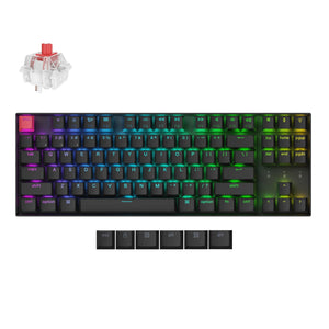 Keychron k8x-h1 rgb mechanisch toetsenbord (zwart, us lay-out (qwerty), super red, 80% (tkl), rgb, cherry double-shot pbt keycaps, hot swap, bluetooth | usb-c)