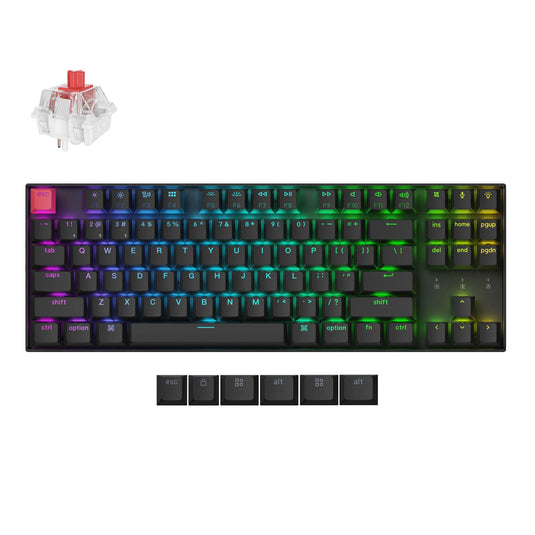 Keychron k8x-h1 rgb mechanisch toetsenbord (zwart, us lay-out (qwerty), super red, 80% (tkl) , rgb, cherry double-shot pbt keycaps, hot swap, bluetooth | usb-c)