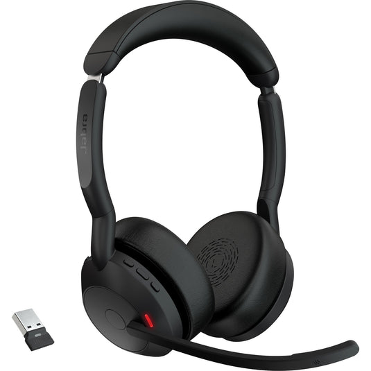 Jabra evolve2 55, incl. oplaadstandaard on-ear headset (zwart, stereo, uc, usb-a, link380a)