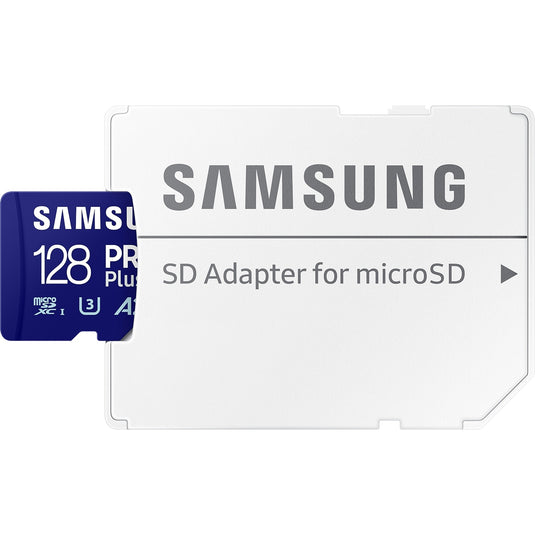 Samsung pro plus 128 gb microsdxc (2023) geheugenkaart (blauw, uhs-i u3, class 10, v30, a2)