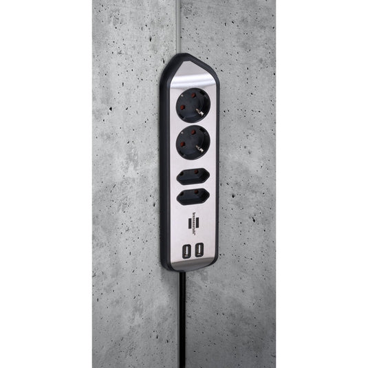 Brennenstuhl estilo hoekstekkerdoos 4-voudig stekkerdoos (zwart roestvrij staal, 2x usb)