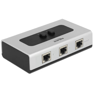 Delock switch rj45 10 100 1000 mbps 2 port (grijs zwart)