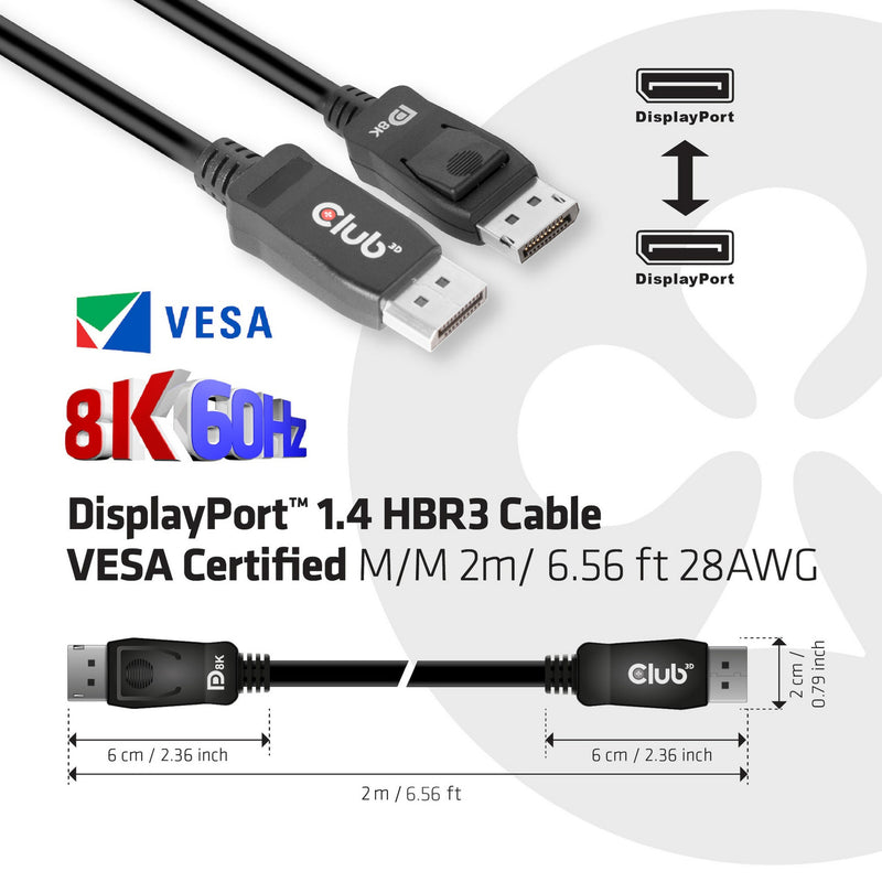 Afbeelding laden in galerijviewer, Club 3d displayport 1.4 hbr3 kabel (zwart, 2 meter, 8k)
