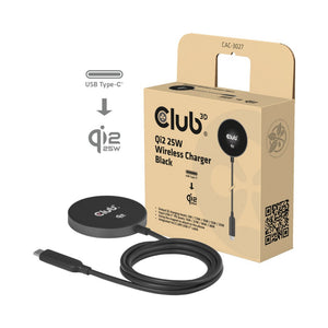 Club 3d cac-3027 qi2 25w draadloze oplader (zwart, 1x usb-c, qi-gecertificeerd, magsafe-compatibel, magnetisch pad)