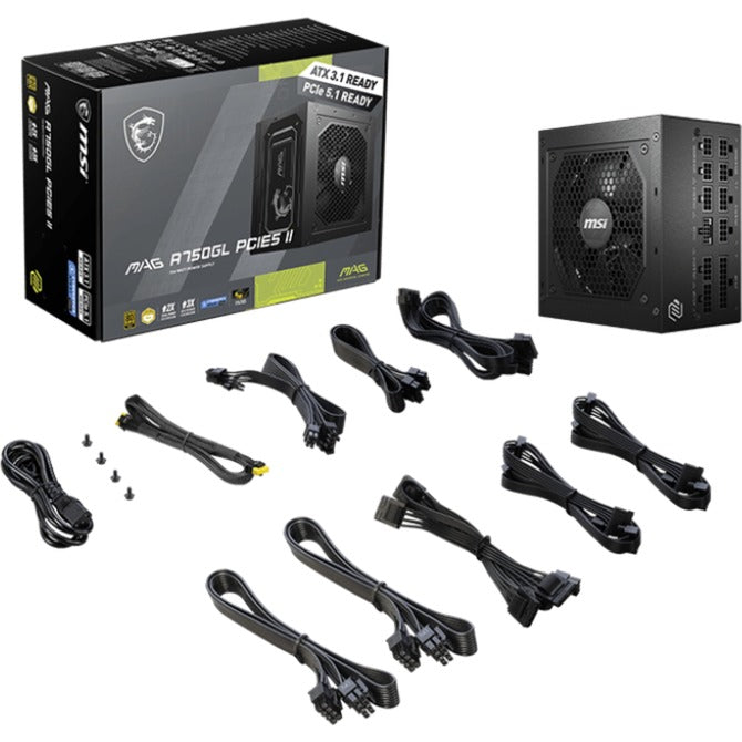 Afbeelding laden in galerijviewer, Msi mag a750gl pcie5 ii modulaire 750 watt voeding (zwart, 1x 12v-2x6, 3x pcie)
