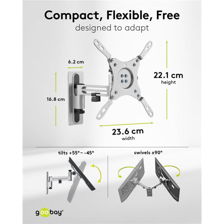 Load image into Gallery viewer, Goobay tv wall mount caravan fullmotion (m), 13 to 43 inch wandmontage (zilver)
