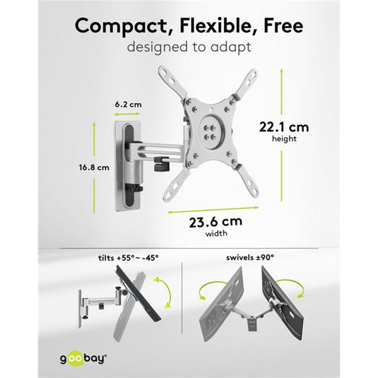 Goobay tv wall mount caravan fullmotion (m), 13 to 43 inch wandmontage (zilver)