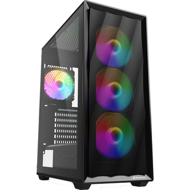 Sharkoon vk4 rainbow midi tower behuizing (zwart | 2x usb-a | rgb | tempered glass)