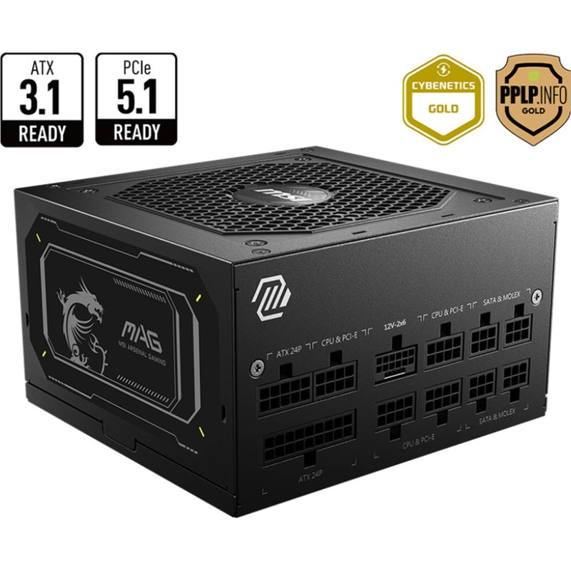 Load image into Gallery viewer, Msi mag a850gl pcie5 ii modulaire 850 watt voeding (zwart, 1x 12v-2x6, 4x pcie)
