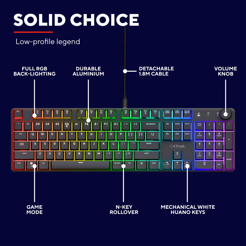 Chargez l'image dans la visionneuse de la galerie, Trust gxt 866 torix mechanisch gaming toetsenbord (zwart, us lay-out (qwerty), huano red, 100%, rgb)
