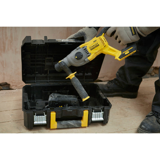 Stanley fatmax v20 18v borstelloze accu hamerboorcombokit boorhamer (geel zwart, sds+, 2 accu's en lader inbegrepen, met koffer)