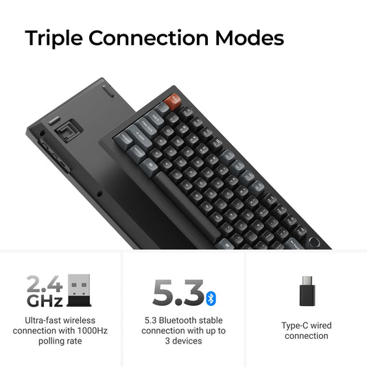 Keychron v3 ultra 8k wireless custom mechanical keyboard (zwart, us lay-out (qwerty), silk pom brown, 80% (tkl) , rgb, hot swap, 2.4 ghz | bluetooth 5.3 | usb-c)