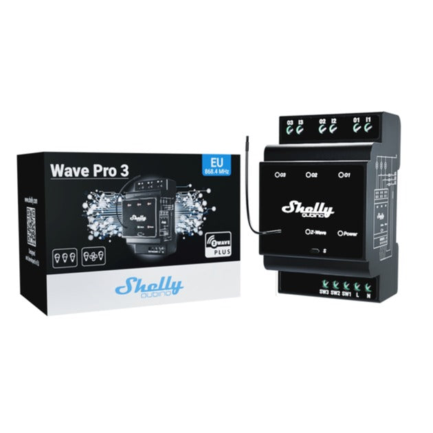 Load image into Gallery viewer, Shelly qubino wave pro 3 schakelaar (zwart, z-wave s800)
