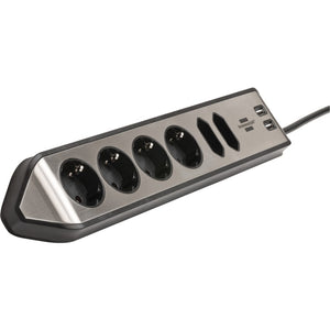 Brennenstuhl ®estilo hoekaansluitdoosstrook met usb laadfunctie 6-weg 4x b eschermend contactdoos 2x euro zilver zwart