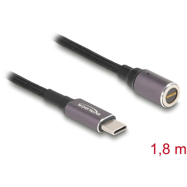 Delock laptop charging cable usb type-c male to magnetic 8 pin connector 1.8 m kabel (antraciet zwart)