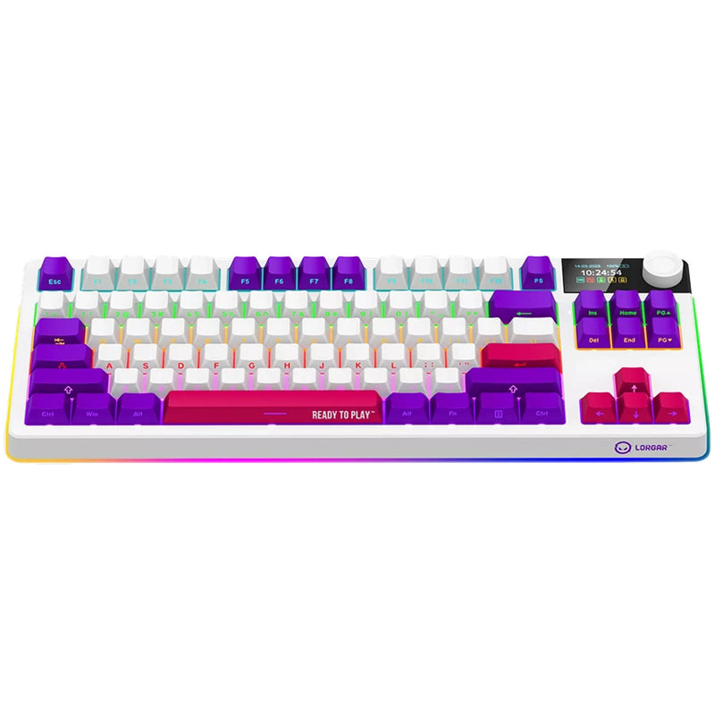 Load image into Gallery viewer, Lorgar kbp70tklw rgb mechanisch gaming toetsenbord (wit, us lay-out (qwerty), logar toxic purple, 80% (tkl), rgb, hot-swappable, pbt double-shot, bluetooth | 2.4ghz | usb)

