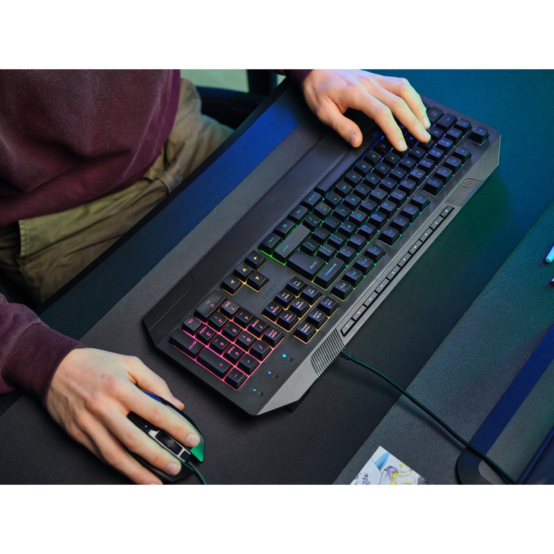Load image into Gallery viewer, Trust gxt 836 evocx rgb gaming toetsenbord (zwart, us lay-out (qwerty), membraan, 100%, rgb)
