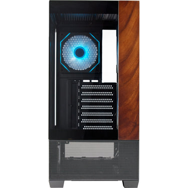 Cooler master elite 690 wood midi tower behuizing (zwart houtkleur | 2x usb-a | 1x usb-c | rgb | tempered glass)