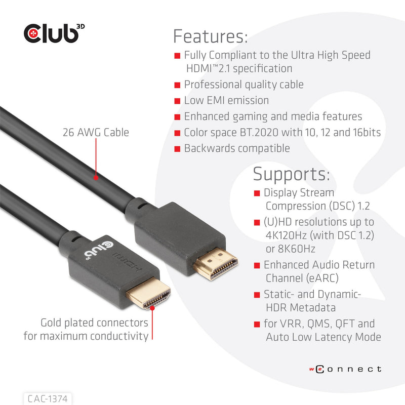 Load image into Gallery viewer, Club 3d ultra high speed hdmi 2.1 male-male kabel (zwart, 4 meter, 4k 120hz, 8k 60hz, 48gbps)
