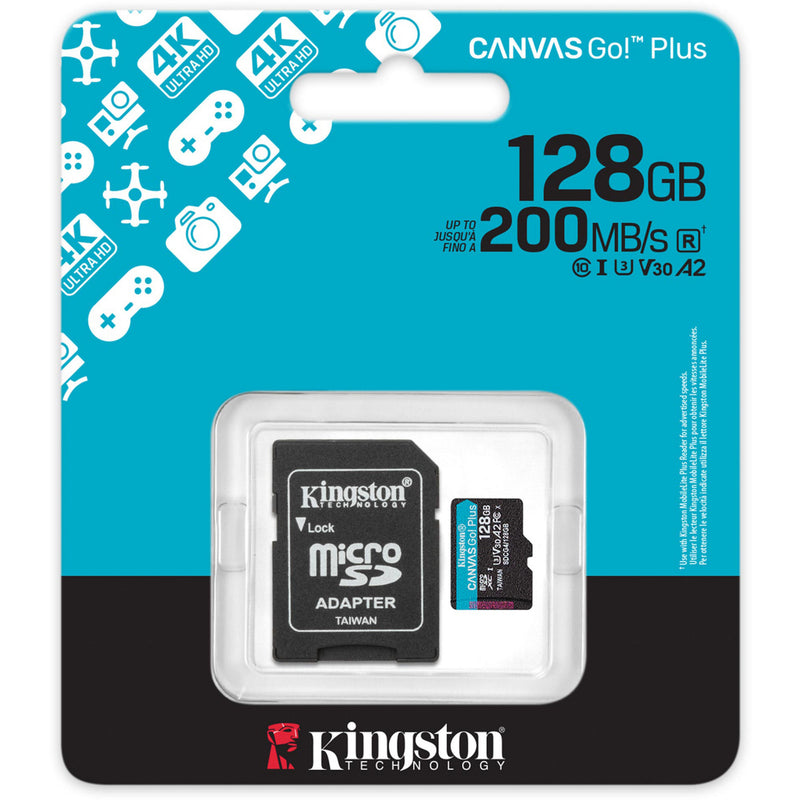 Load image into Gallery viewer, Kingston canvas go! plus microsdxc 128 gb geheugenkaart (zwart, incl. adapter, class 10, uhs-i u3, v30, a2)
