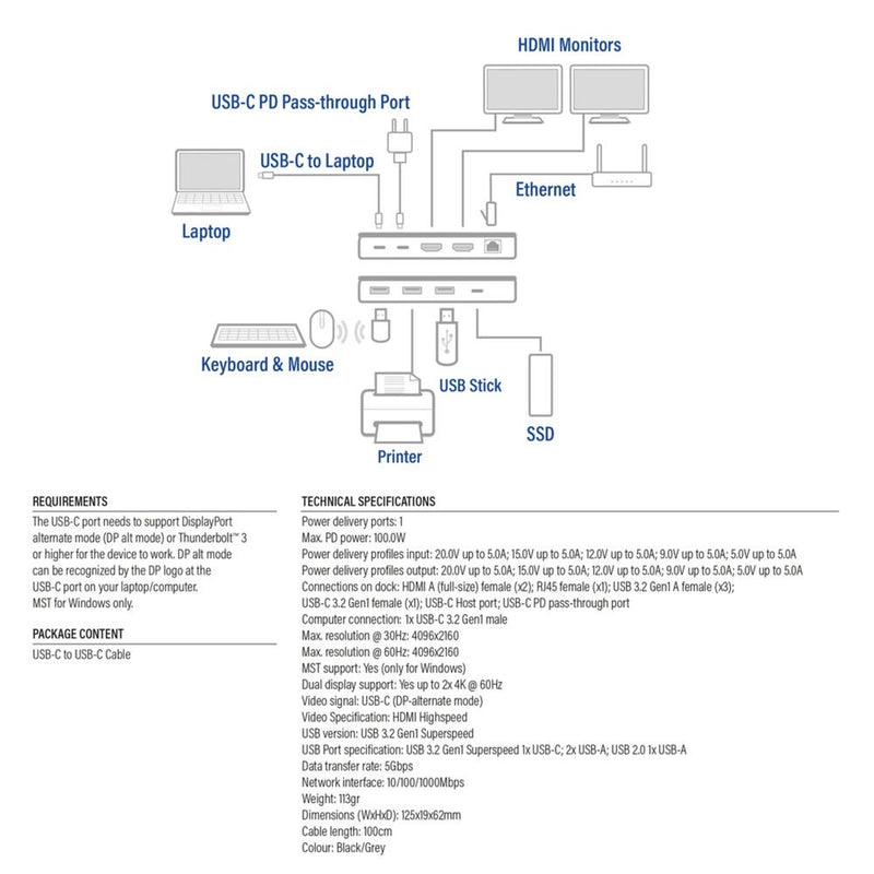 Load image into Gallery viewer, Act connectivity usb-c 4k mst dockingstation (zwart grijs)
