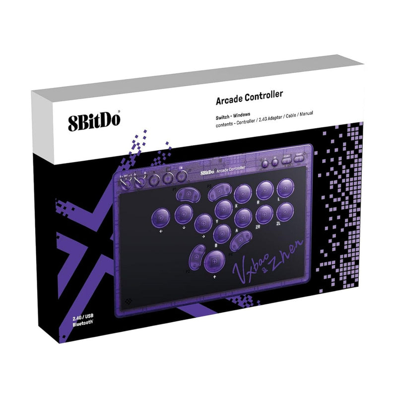 Laden Sie das Bild in Galerie -Viewer, 8bitdo arcade controller - transparent purple signature edition (paars transparant, 2.4 ghz bluetooth usb, nintendo switch 1 + 2, pc)
