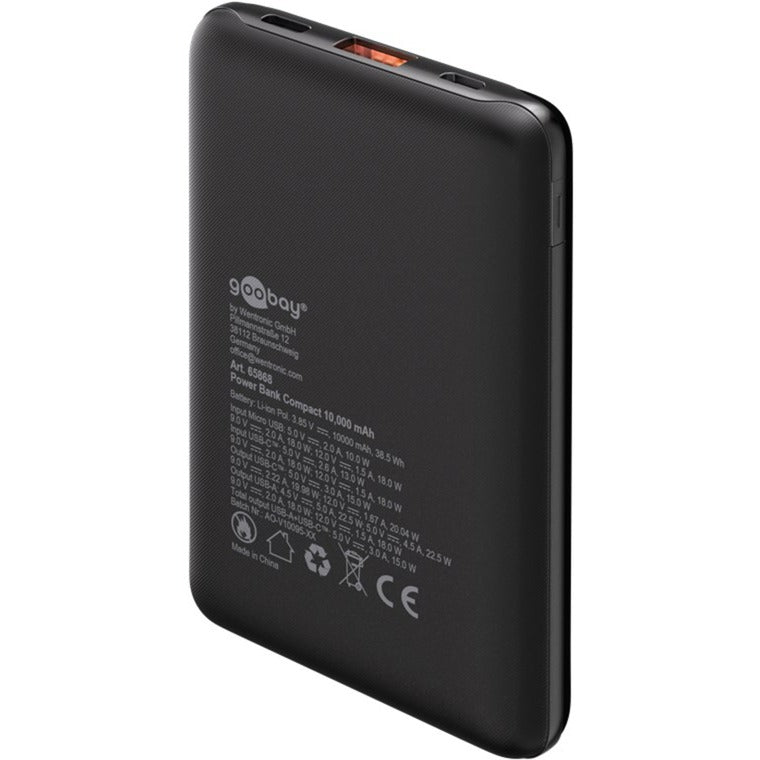 Load image into Gallery viewer, Goobay powerbank compact 10.000 mah (zwart, 10 ah, 1x usb-a, 1x usb-c, power delivery, quick charge)
