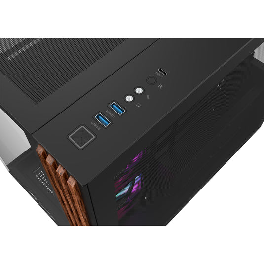 Thermaltake view 380 ws argb midi tower behuizing (zwart houtkleur | 2x usb-a | 1x usb-c | rgb | tempered glass)