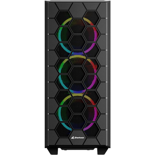 Sharkoon rgb hex midi tower behuizing (zwart | 2x usb-a | 1x usb-c | rgb | tempered glass)