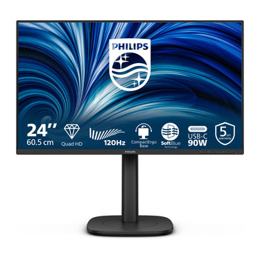Philips 24b2u3601 00 23.8 monitor (zwart, hdmi, displayport, usb-c, lan, audio, 120 hz)