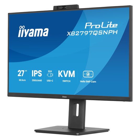 Iiyama prolite xb2797qsnph-b1 27 monitor (zwart, hdmi, displayport, usb-c, lan, audio, webcam)