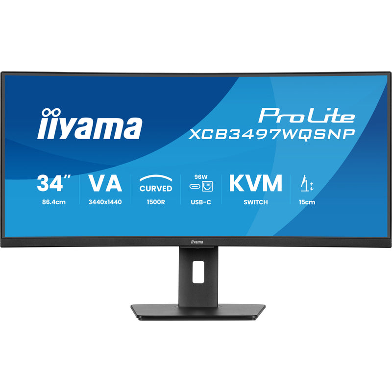 Load image into Gallery viewer, Iiyama prolite xcb3497wqsnp-b1 34 curved ultrawide monitor (zwart, 2x hdmi, displayport, 2x usb-a, 3x usb-c, rj-45)
