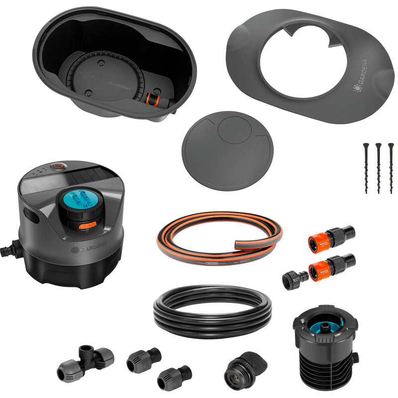 Load image into Gallery viewer, Gardena complete set pipeline irrigatiesysteem aquaprecise op zonne-energie voor gazon sprinklersysteem (grijs turquoise)

