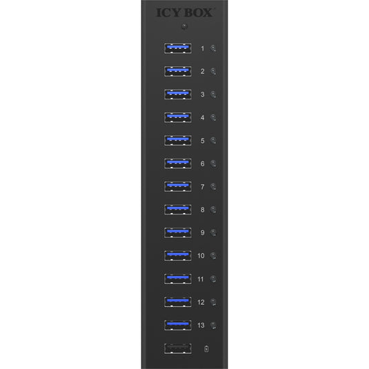 Icy box ib-ac6113 usb-hub (zwart, 13x usb 3.0, 1x usb oplaadpoort)