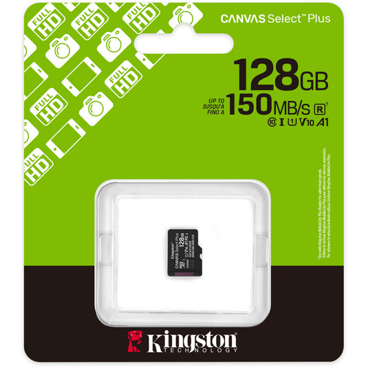 Kingston canvas select plus 128 gb microsdxc geheugenkaart (zwart, uhs-i u1, class 10, v10)