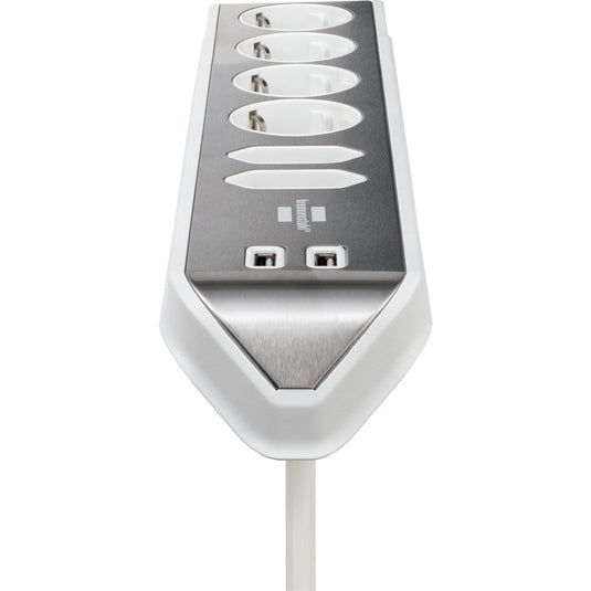 Brennenstuhl ®estilo hoekaansluitdoosstrook met usb laadfunctie 6-weg 4x beschermende contactdozen 2x euro zilver wit
