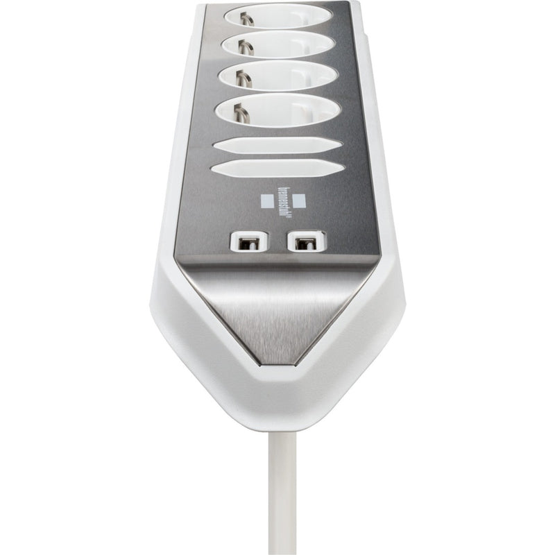 Load image into Gallery viewer, Brennenstuhl estilo hoekstopcontact 4-voudig met usb-oplaadfunctie stekkerdoos (wit roestvrij staal)
