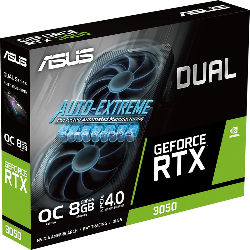 Afbeelding laden in galerijviewer, Asus geforce rtx 3050 dual v2 8gb gddr6 grafische kaart (lite hash rate, 1x displayport, 1x hdmi 2.1, dvi-d)
