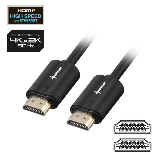 Sharkoon hdmi 2.0 kabel (zwart, 1 meter, 4k)