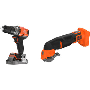 Black+decker 18v schroefklopboormachine + 18v oscillerende multitool bundel (zwart oranje)