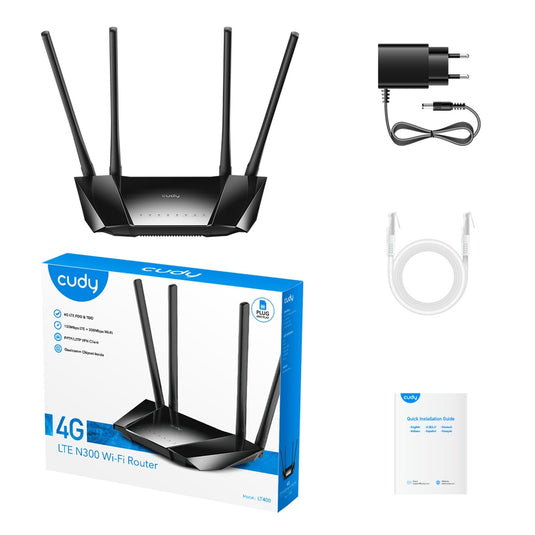 Cudy n300 wi-fi 4g lte cat4 router (zwart, app, nano sim-slot)