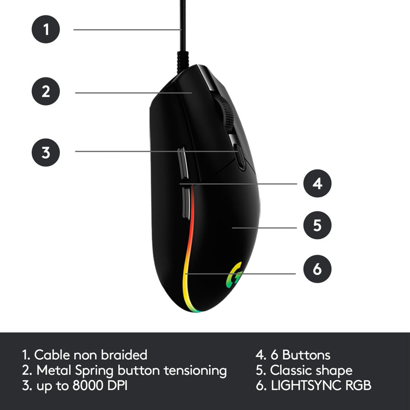 Afbeelding laden in galerijviewer, Logitech g203 lightsync gaming muis (zwart, 200 - 8000 dpi, rgb leds)
