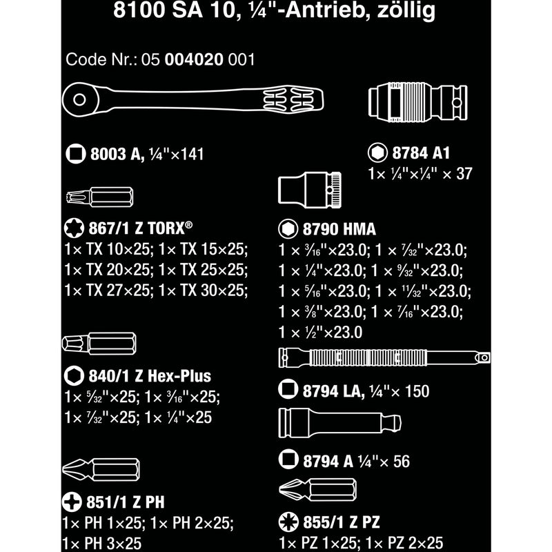 Load image into Gallery viewer, Wera 8100 sa 10 zyklop metal-ratelset doorsteekvierkant, 1 4 -aandrijving, inch , 28 -delig - 1 stuk(s) - 05004020001
