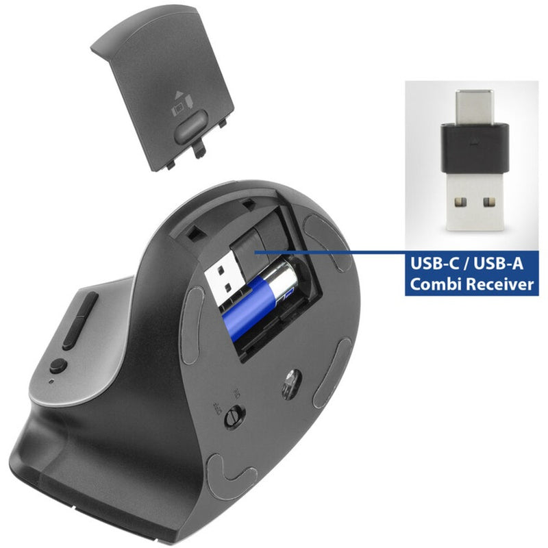 Afbeelding laden in galerijviewer, Act connectivity draadloze ergonomische muis met bluetooth en usb-c usb-a (zilver zwart, 1000 - 2400 dpi)
